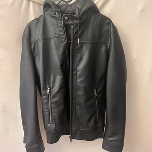 Zara man faux leather jacket with hooded size S